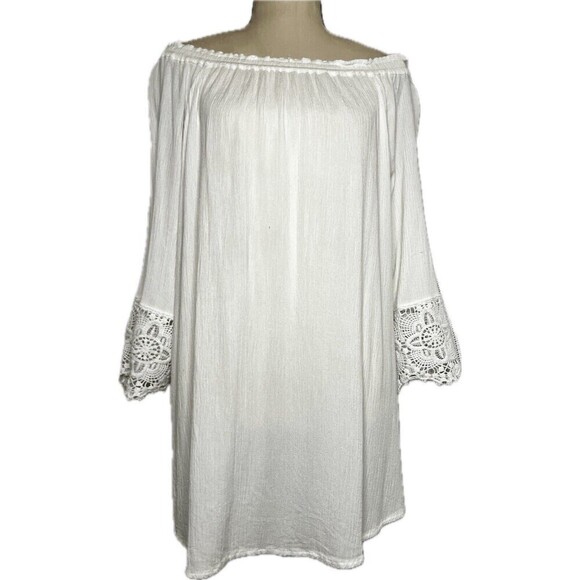 Chelsea & Theodore Tunic White Soft Stretchy‎ Fairy Boho Lace Crochet Detail XL - Picture 1 of 6